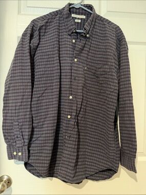Robert Stock Men's Burgundy and Light Blue Plaid Button-Down Shirt